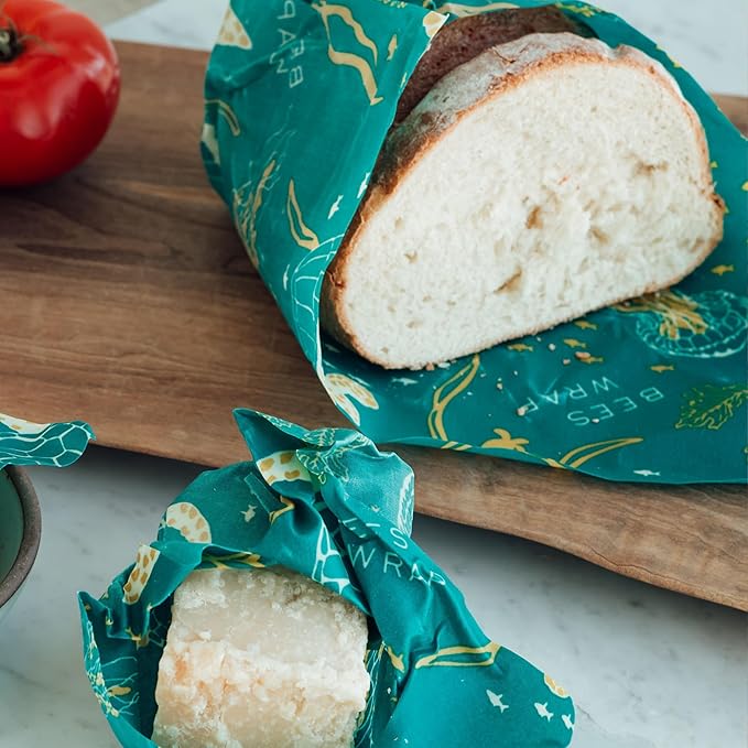 Bee's Wrap Ocean Conservation Set - Beeswax Food Wraps Bundle Includes 1 Bread Wrap, 1 Cut to Size Roll & 3 Assorted Wraps - Made in the USA Beeswax Reusable Wraps for Food