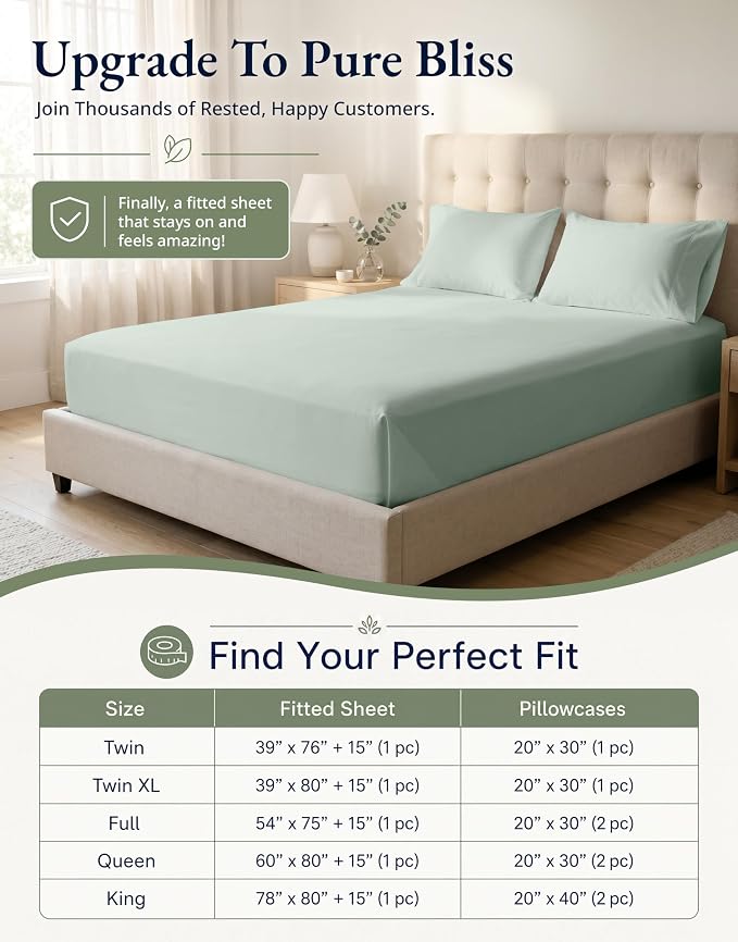 LANE LINEN King Fitted Sheet, 100% Organic Cotton, 3-Piece Set (1 Fitted Sheet,2 Pillowcases), Percale Weave, Ultra Soft, Breathable,Fits Mattress Upto 15" Deep - Cool Blue(No Flat Sheet)
