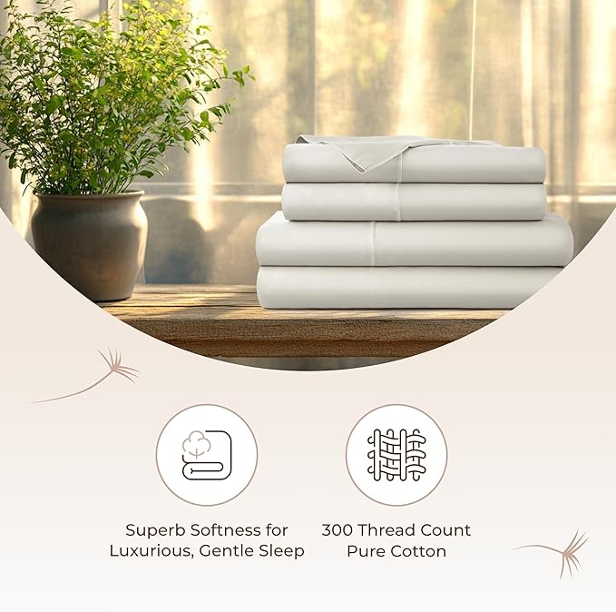 100% Organic Cotton Sheets King Size - GOTS Certified Organic Bed Sheets with Deep Pocket 300 Thread Count & Cozy Sateen Weave Gets Softer with Each Wash - Luxury 4 Piece Set (Pewter, King)