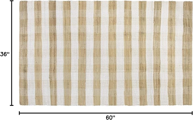 GLAMBURG Cotton Reversible Area Rug 3' x 5' Farmhouse Floor Mat, Handwoven Washable Carpet Checkered Plaid Rug for Front Porch Living Room Kitchen Bedroom - Beige Natural