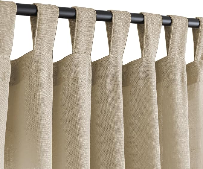 Linen Semi Sheer Curtains Tab Top Light Filtering Elegant Curtains & Drapes for Bedroom (Khaki, 52" W x 96" L, Pack of 2)