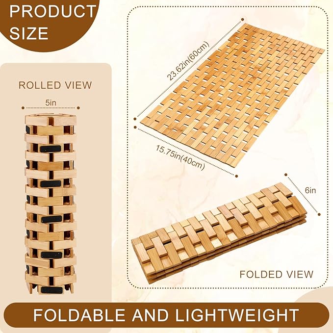 2 Pcs Bamboo Bath Mat Bathroom Rugs Floor Wood Shower Mat Non Slip Waterproof Wooden Shower Rug with Nonskid Silicone Pads for Bathroom Floor Spa Bathtub Kitchen(24 x 16 inches)