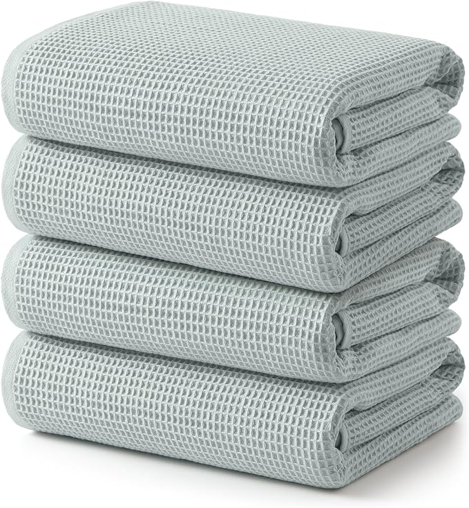 ecolook 4 Piece Waffle Bath Towel Set, 100% Cotton Lightweight & Quick-Dry Bath Towels, Ultra-Absorbent and Breathable, Lint-Free Hotel & Spa Towels for the Bathroom, Gym and Travel - White