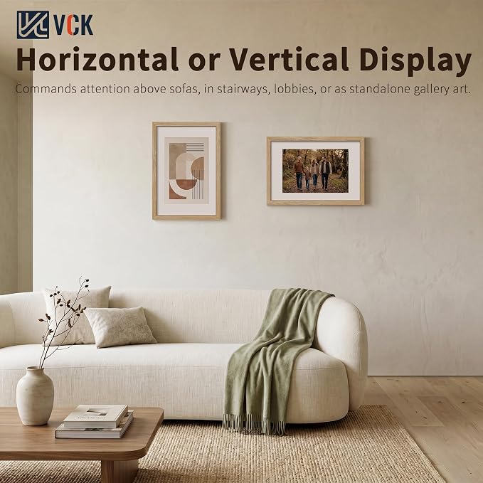 VCK 16x24 Picture Frames Natural - 3 Pack, Wide Border Solid Wood, Display 12x18 Photo with Mat or 16 x 24 Without, for Home, Office, Gallery, Woodgrain Series, Wall Hanging