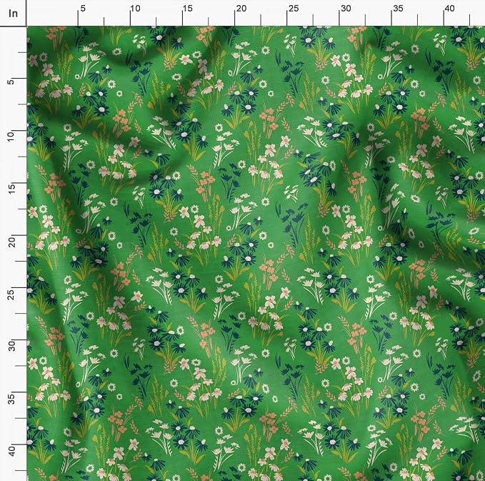 Soimoi Lightweight Cotton Voile Fabric, Green - Floral Print, Unstitched Material - 42 Inch Width, Ideal for Making Summer Dresses, Blouses, Lingerie, Sheer Curtains, Garment Linings, 1 Yard