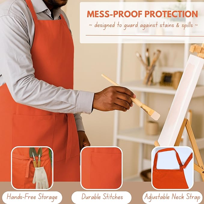 Native Fab Kitchen Apron 2 Pack - 100% Cotton Adjustable, Durable Apron with Pockets, Perfect for Cooking, Baking, Grilling