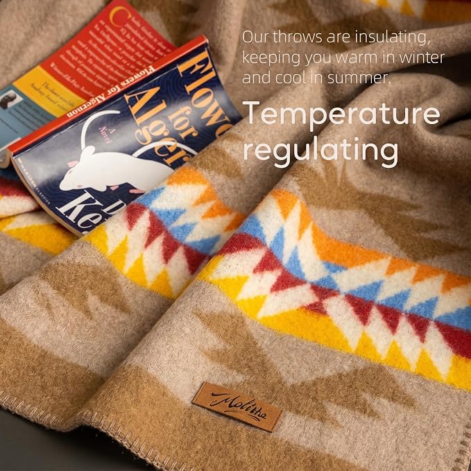 Molithe 100% Wool Blanket, 62" x 86", Warm, Thick, Washable, Military | Great for Camping, Outdoors, Sporting Events, Survival Kits Desert Afterglow