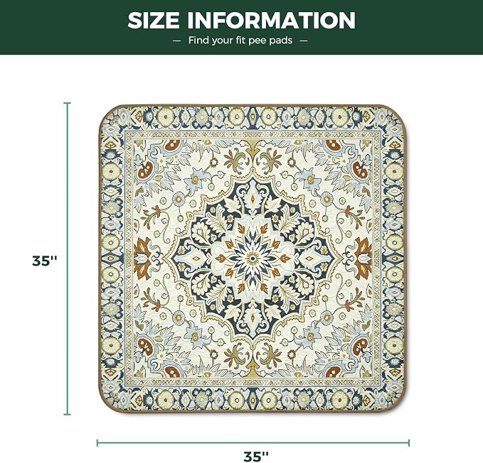FXW Washable Pee Pads for Dogs, Puppy Pads with Super Absorbent, Specifically Designed for Potty Training, 35" Square, Boho Beige, 2 Packs