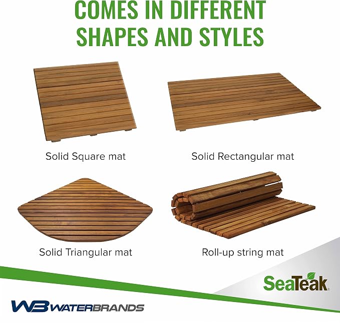 SeaTeak Rectangular Wooden Teak Shower Mat | Waterproof Mat | Indoor Bath Mat | Outdoor Shower Platform | 31.5" L x 19.75" W x 1.25" H