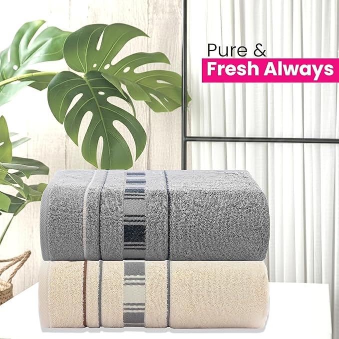 CASA COPENHAGEN X Line 2Pcs 100% Egyptian Cotton Large Designer Bathsheet Towels Gift Set- Silver Grey - Cream, 600GSM, 35"x70" 2Bath Sheet Towels for Bathroom (Gift Set for Women & Men)