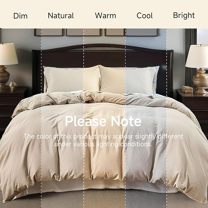 QKTE French Linen Duvet Cover Set, 3 PCS Natural French Flax Beige Duvet Cover Queen Size, Breathable Soft Comfy Linen Bedding Comforter Cover with 2 Pillowcases(Beige, 88" x 92")