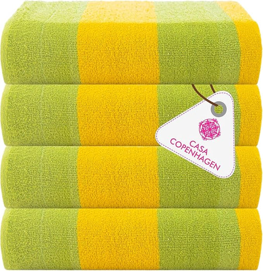 CASA COPENHAGEN Malibu Beach Towels Designed in Denmark Rough and Tough, Quick Dry, for Pool, Bath & Shower 30x60 inches 4 Pieces Cotton Beach Bath Towels Set - Green