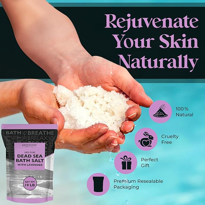 Aromasong Dead Sea Salt Bundle 19 LB Lavender & Aloe Vera - 100% Natural Spa Bath Salts for Soaking, Relaxation, Skin Rejuvenation, Detox, Body Scrub, and Muscle Relief
