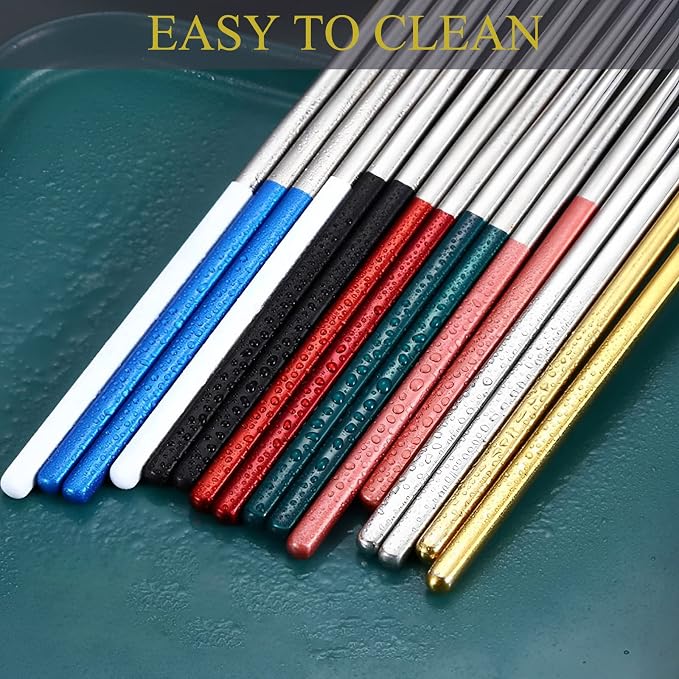 Pink Chopsticks Reusable Portable SUS304 Stainless Steel, White Pink,9‘’ | 18/8 Stainless Steel,Metal,Black Blue For Travel,Camping,Bento Box, Alternative to Wooden/Plastic Chopstick