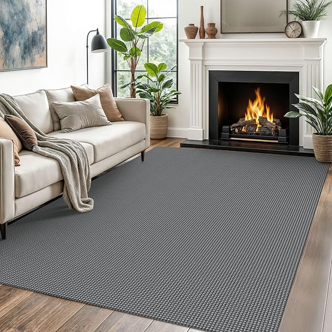 EARTHALL Woven Area Rugs 5x7 Ft Washable Living Room Rugs Non Slip Rubber Backed Dining Room Rug Braided Bedroom Rugs Indoor Floor Carpet for Living Room, Bedroom, Dining Room, Dark Gray