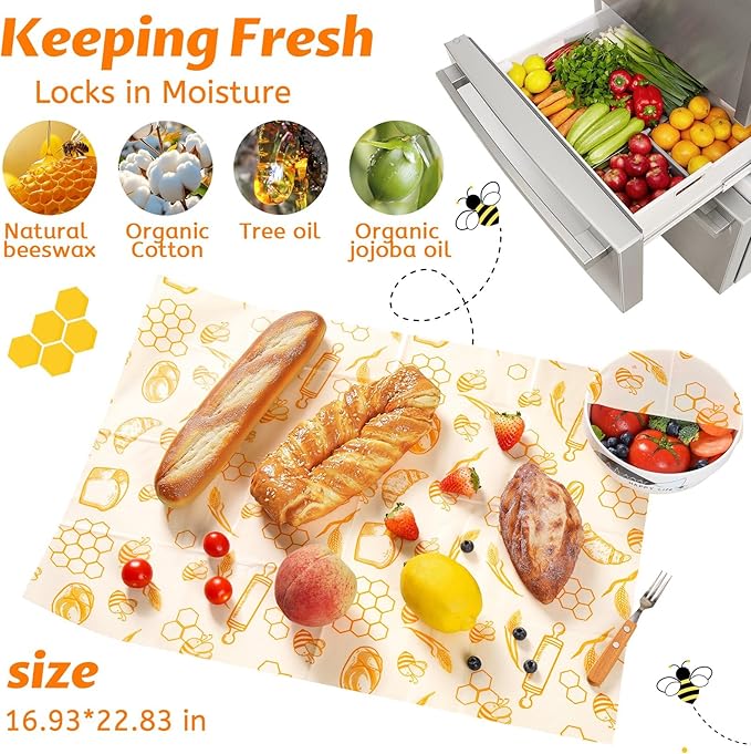 Beeswax Wraps for Food – Reusable Beeswax Bread Bag & Sandwich Wrap, Organic & Eco-Friendly & Sustainable Bees Paper, Perfect Alternative to Aluminum Foil Sourdough Storage & Plastic Wrap（Bread）