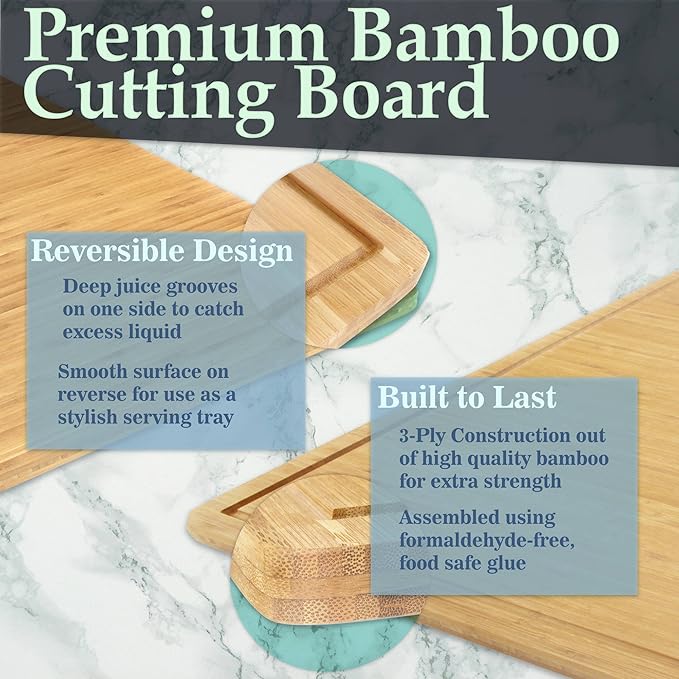 BambooMN Bamboo Burner Cover Cutting Board - 3 Ply - Extra Large - Grooved/Flat (30" x 24" x 0.75") - 1 Piece