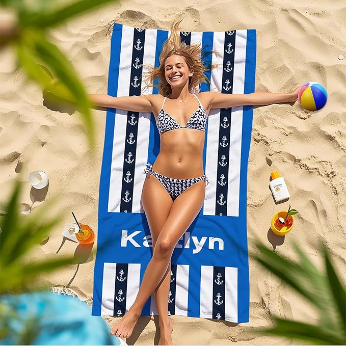 JML Custom Beach Towel with Name, Personalized Microfiber Beach Towel with Name, Large, Soft, Quick Dry & Absorbent for Swim, Pool,Adult,Summer Holiday,Vacation,Travel,Gift for Anniversary, Birthday
