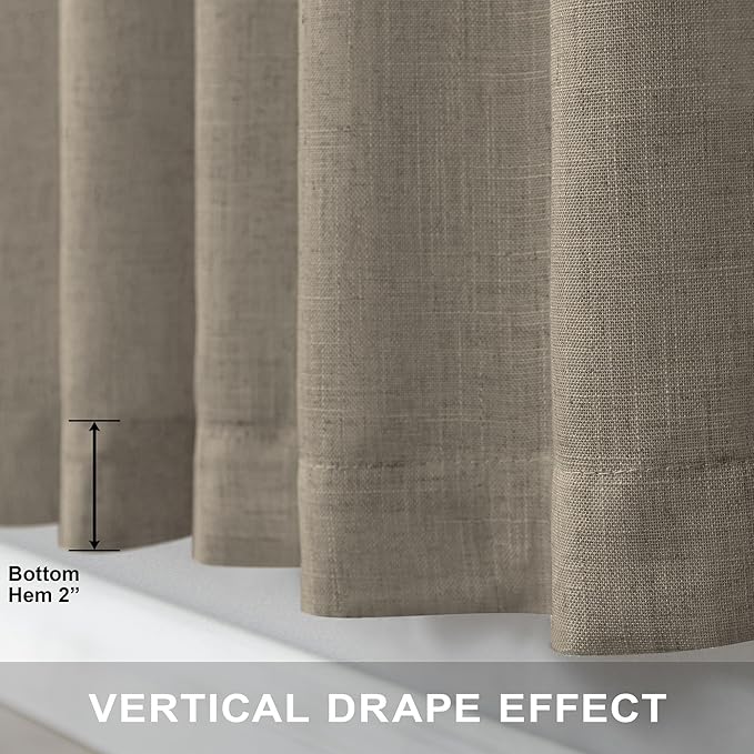 Extra Long Curtains 2 Panels Set Dark Taupe Linen Curtains 108 inches Long for Living Room Back Tab Extra Wide Curtain Neutral Farmhouse Semi Sheer Linen Drape Ceiling to Floor Length for Large Window