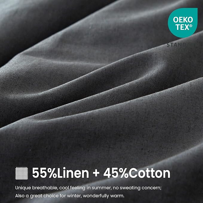 FALUCA French Linen Blend Duvet Cover Set 3Pcs King (104"x92") - Soft, Breathable, Cooling Farmhouse Bedding for Hot Sleeper (King, Dark Grey)