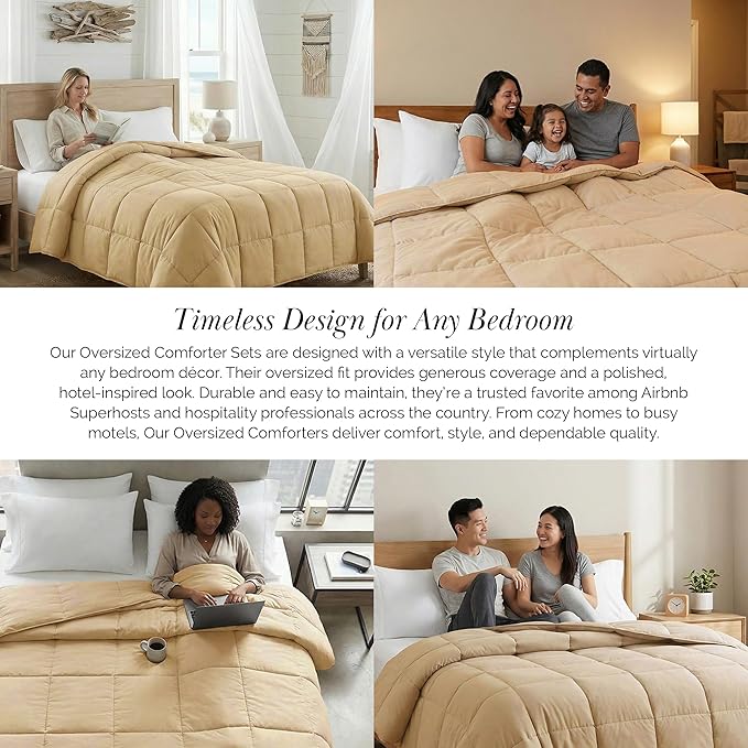 Southshore Fine Living, Inc. Queen Size Comforter, Full Bed/Queen Down Alternative Comforter Only, Soft and Fluffy Bedding, Full Size All Season Comforters for Vacation Homes, Gold Comforters