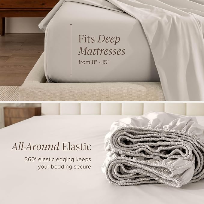 Bare Home 100% Organic Cotton Twin Sheet Set - Crisp Percale Weave - Lightweight & Breathable - Bedding Sheets & Pillowcases (Twin, French Beige)