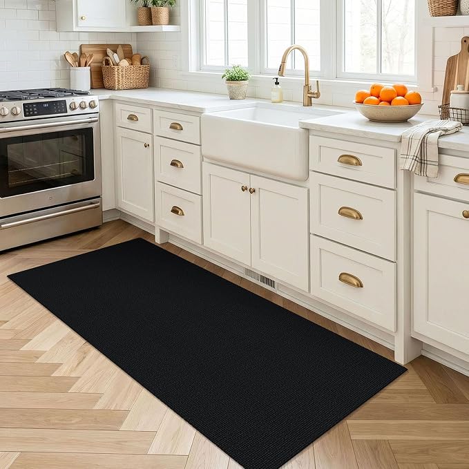 EARTHALL Washable Runner Rug 2x4 Ft Non Slip Runners for Hallways Cotton Rubber Backed Entryway Runner Braided Indoor Floor Runners Carpet for Entryway, Hallway, Kitchen, Bedroom, Black/Grey