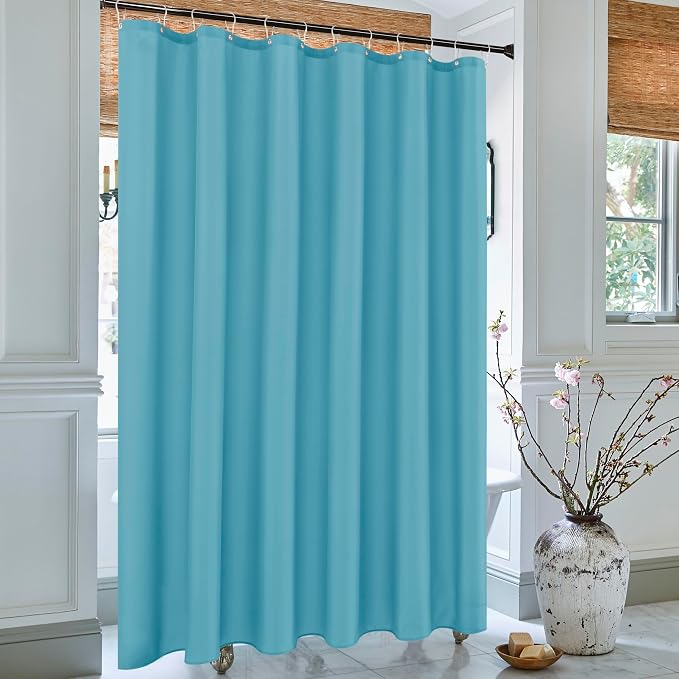Biscaynebay Quality Fabric Shower Curtain Liners 72 Inch by 72 Inch, Blue Water Resistant Bathroom Curtains Rust Resistant Grommets & Weighted Bottom Hem Machine Washable