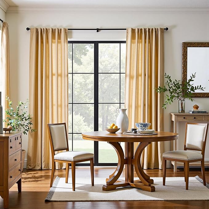 jinchan Linen Blend Curtains 84 inch Length 2 Panels for Bedroom Living Room, Light Filtering 50 inch Wide Farmhouse Drapes with Rod Pocket Back Tab(50W x 84L, Mustard Yellow)