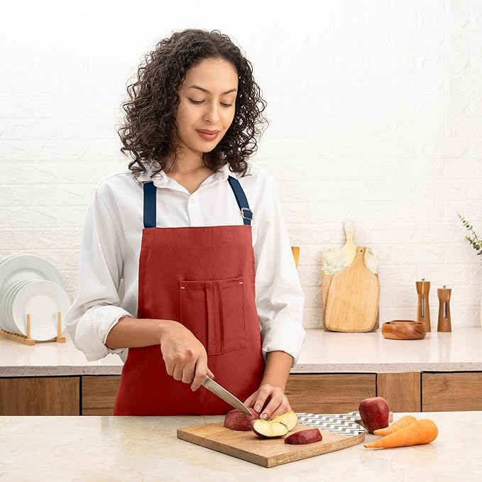 Cotton Canvas Apron for Women & Men – Adjustable Neck Strap & Waist Ties with Pockets