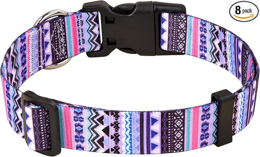 MarukoPet Dog Collar, Adjustable for Small Medium Large Dogs Puppy, Cute Design with Bohemia Floral Tribal Geometric Patterns Boys Girls Dog Collar(Purple Bohemia-S)
