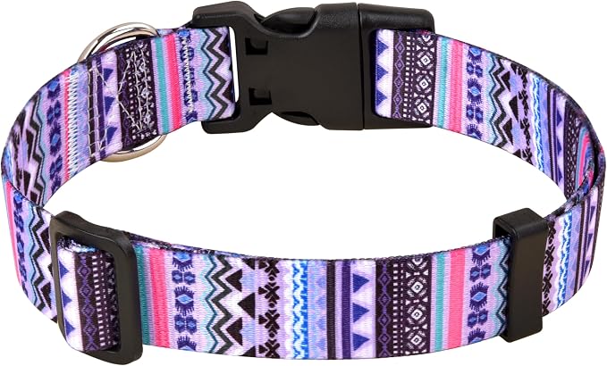 Mihqy Dog Collar with Bohemia Floral Tribal Geometric Patterns - Soft Ethnic Style Collar Adjustable for Small Medium Large Dogs(Purple Bohemia,M)
