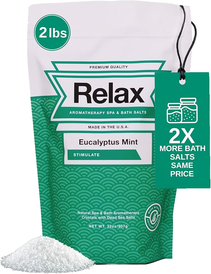 Relax Spa & Bath Aromatherapy Bath Salts for Hot Tub, Bath, or Spa, 2LB Bag Infused with Magnesium, Bath Salt for Soaking, Eucalyptus Mint Scent