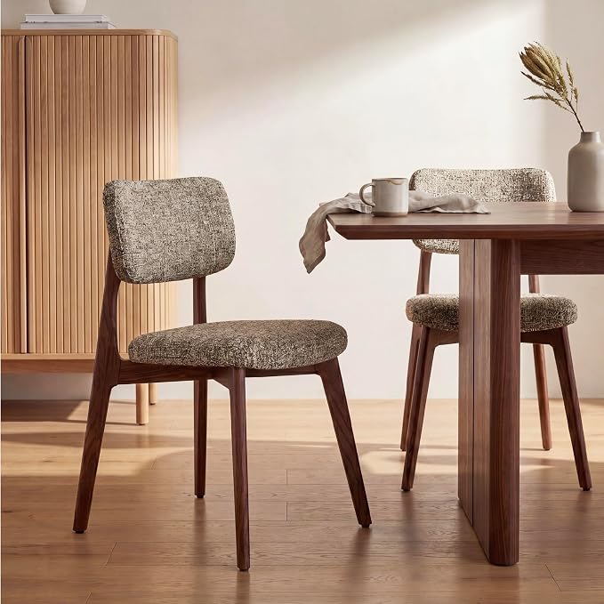COLAMY Dining Chairs Set of 4, Modern Upholstered Kitchen Room Chairs with Solid Red Oak Wood Legs, 5-Min Easy Assembly Anti-Wobble, High-Weight Fabric Farmhouse Side Chair, 300lbs,Walnut,Brown