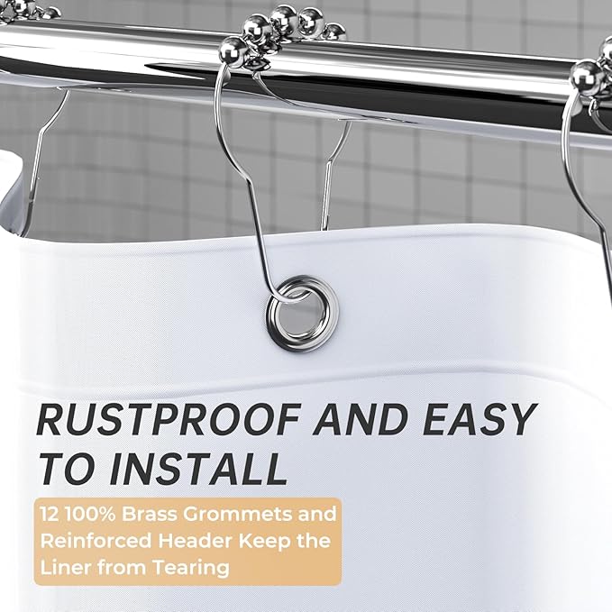 AmazerBath White Shower Curtain Liner, 70 x 72 Inches EVA 8G Heavy Duty Plastic Shower Curtain Liner, Waterproof Weighted Thick Bathroom Curtain with 3 Clear Weights and 12 Rustproof Grommet Holes