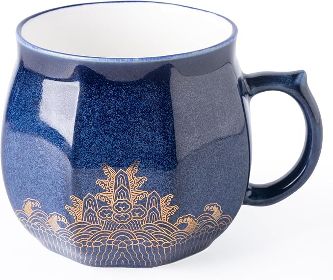 AmorArc 12 oz Coffee Mug, Ceramic Coffee Cups for Latte CappuccinoTea, Easy to Hold&Clean, Dishwasher&Microwave Safe, Navy Blue