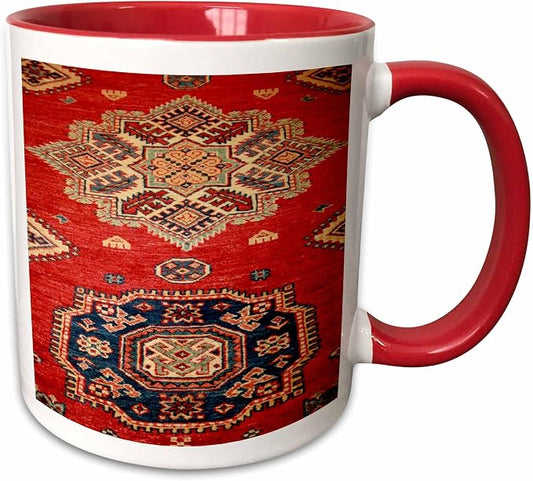 3dRose Natural Dyed Handmade Anatolian Carpet 15oz Two-Tone Red Mug