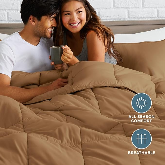 Bare Home Comforter Set - Queen Size - Ultra-Soft - Goose Down Alternative - Premium 1800 Series - All Season Warmth (Queen, Caramel)