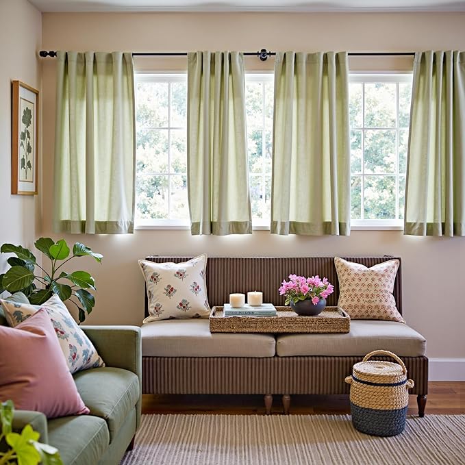 jinchan Linen Blend Curtains 63 inch Length 2 Panels for Bedroom Living Room, Semi Sheer 50 inch Wide Farmhouse Cottage Core Style Drapes with Rod Pocket Back Tab(50W x 63L, Sage Green)