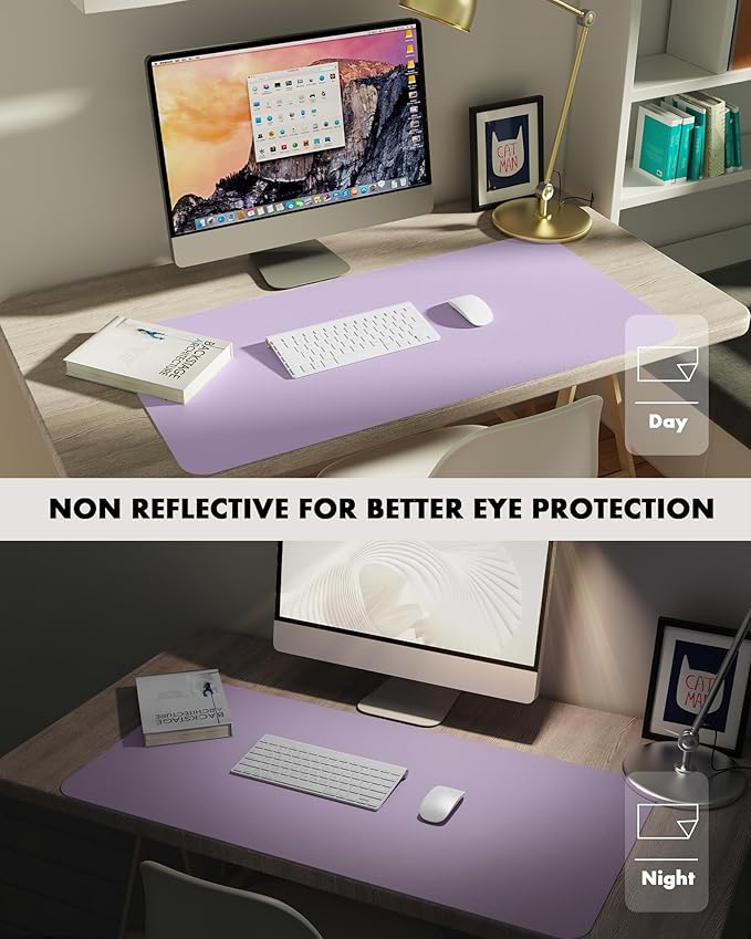 YSAGi Double-Sided Desk Pad, 31.5"x15.7"Leather Desk Mat, Eco Cork Desk Pad Protector,Large Mouse Pad,Waterproof Desk Blotter for Office/Home(Light Purple)