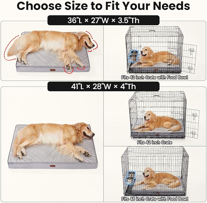 OhGeni Orthopedic Waterproof Dog Bed for Extra Large Dogs, Machine-Washable Removable Cover in Easy-Clean Fabric, Reversible Memory Foam & Easy-Carry Handle, Suitable for Crate, 41 inch (Gray)