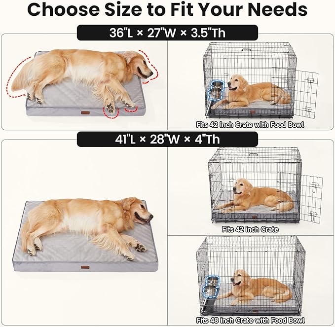 OhGeni Orthopedic Waterproof Dog Bed for Large Dogs, Machine-Washable Removable Cover in Easy-Clean Fabric, Reversible Memory Foam & Easy-Carry Handle, Suitable for Crate, 41 inch (Brown)