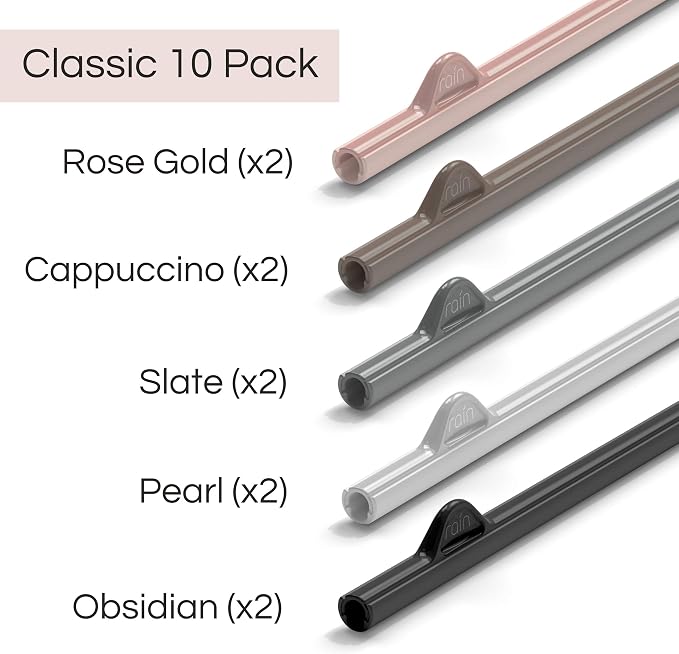 Rain Straw - Easy Clean Reusable Drinking Straws That Snap Open for Easy Cleaning - No Cleaning Brush or Cleaner Needed - Eco Friendly BPA Free 10.5" long Plastic Straws for Tumbler (Classic, 10 Pack)