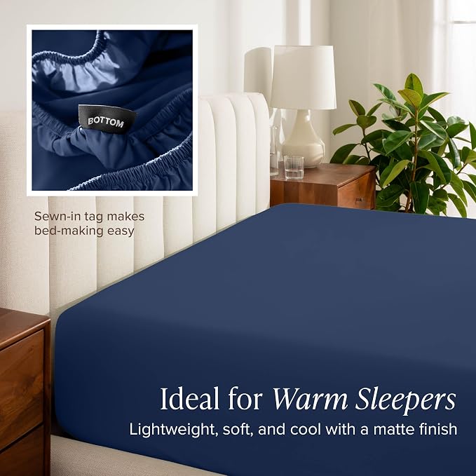 Bare Home 100% Organic Cotton Twin XL Sheet Set - Crisp Percale Weave - Lightweight & Breathable - Bedding Sheets & Pillowcases (Twin XL, Dark Blue)