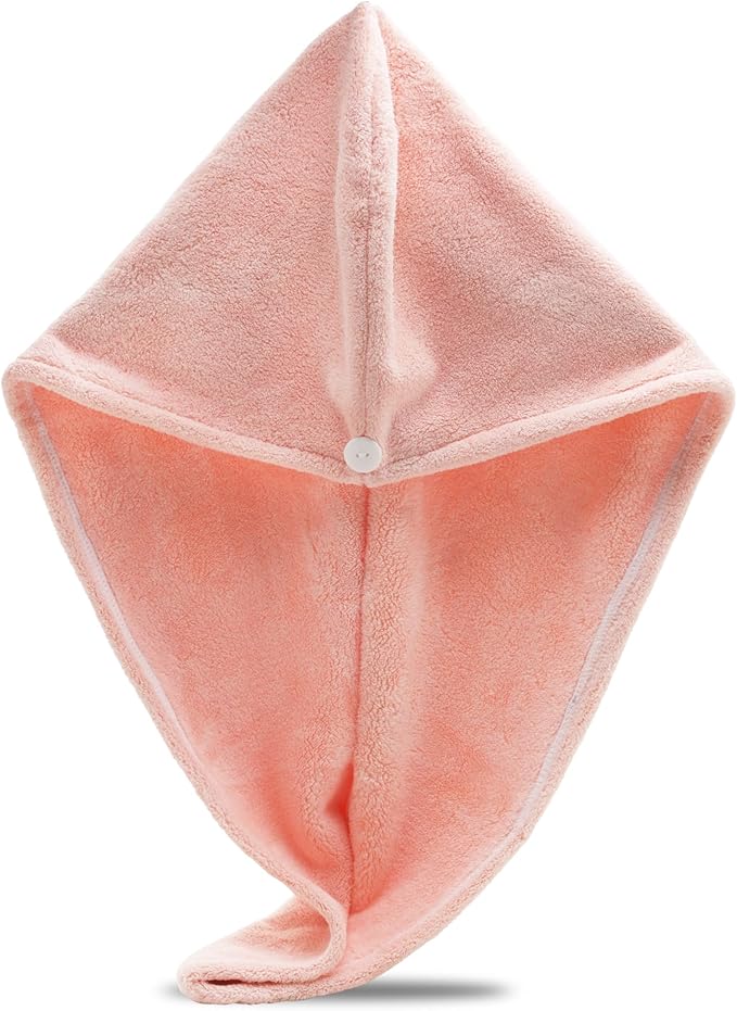 Microfiber Hair Towel Wrap, Super Absorbent Twist Turban Dry Hair Cap with Button Fasten