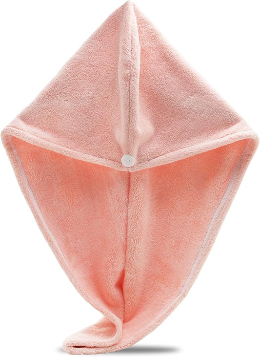 Microfiber Hair Towel Wrap, Hair Turban Towel Super Absorbent Twist Turban Dry Hair Caps with Buttons Bath Loop Fasten Salon Dry Hair Hat