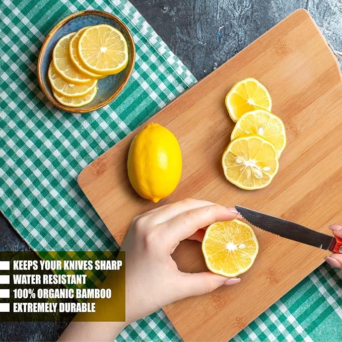 Cutting Boards for Kitchen - Bamboo Cutting Board Cutting Boards Juice Grooves Thick Chopping Board for Fruits Veggies Salad Cheese Meat Easy Grip Handle - Kitchen Gadgets Gift (Large)