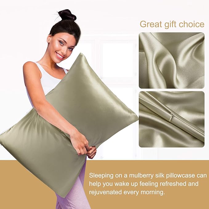 uxcell 1 Pack 100% Charmeuse Pure Silk Pillowcase for Hair and Skin, 350TC 19 Momme Soft Breathable Pillow Case with Hidden Zipper, Light Brown King(20x36inch)