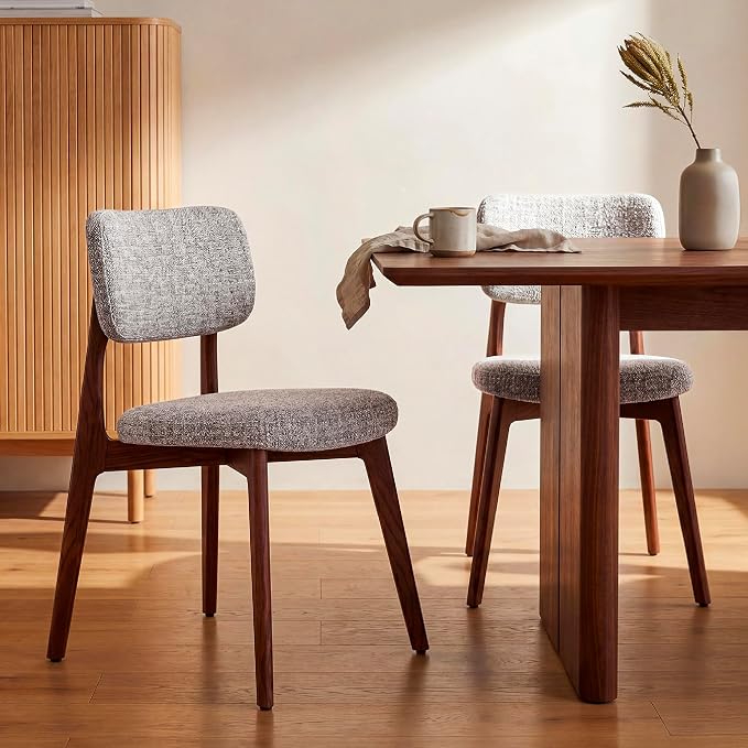 COLAMY Dining Chairs Set of 4, Modern Upholstered Kitchen Room Chairs with Solid Red Oak Wood Legs, 5-Min Easy Assembly Anti-Wobble, High-Weight Fabric Farmhouse Side Chair, 300lbs,Walnut,Oatmeal