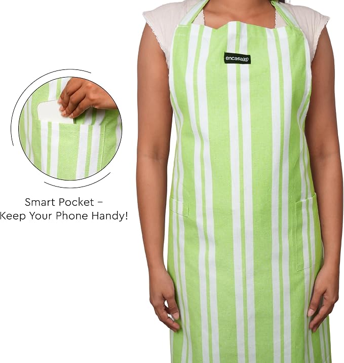 Encasa XO Cotton Kitchen Aprons for Women & Men with Pocket & Towel Loop, Adjustable Neck & Back Strap for Cooking, Baking